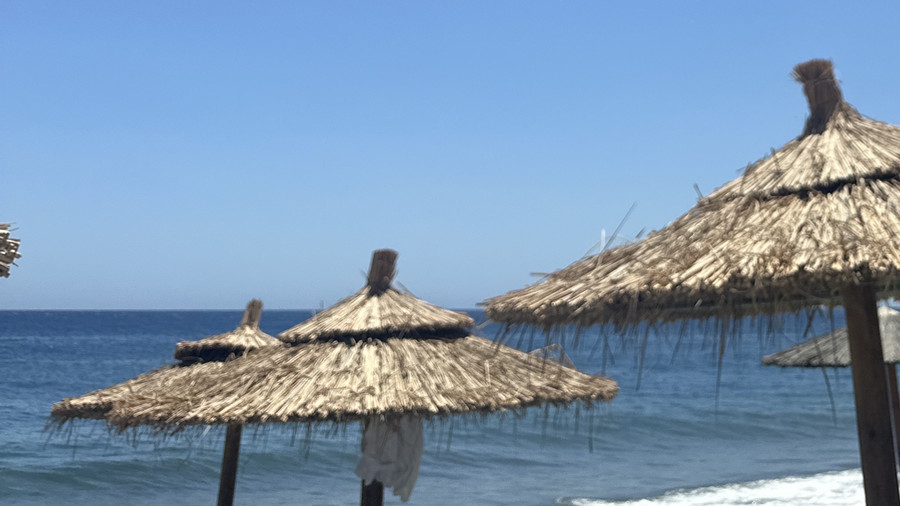 eingeölt am strand im knappen bikini