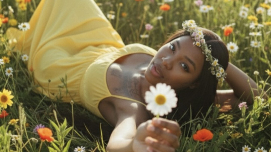 fröhliches Spiel mit Blumen